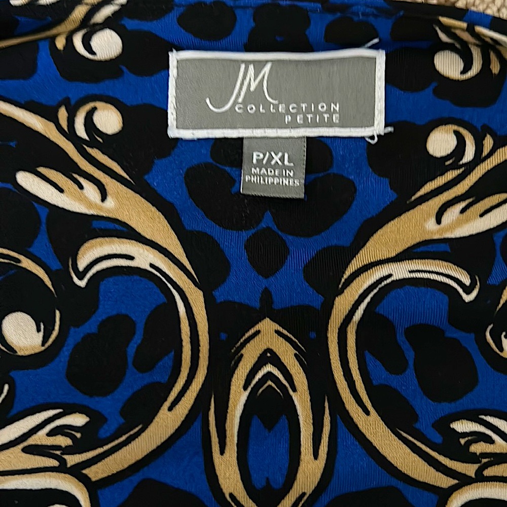 JM Collection Navy Blue/Gold Floral Studded 3/4 Sleeve Shirt Top **Size XLP** - Picture 4 of 4